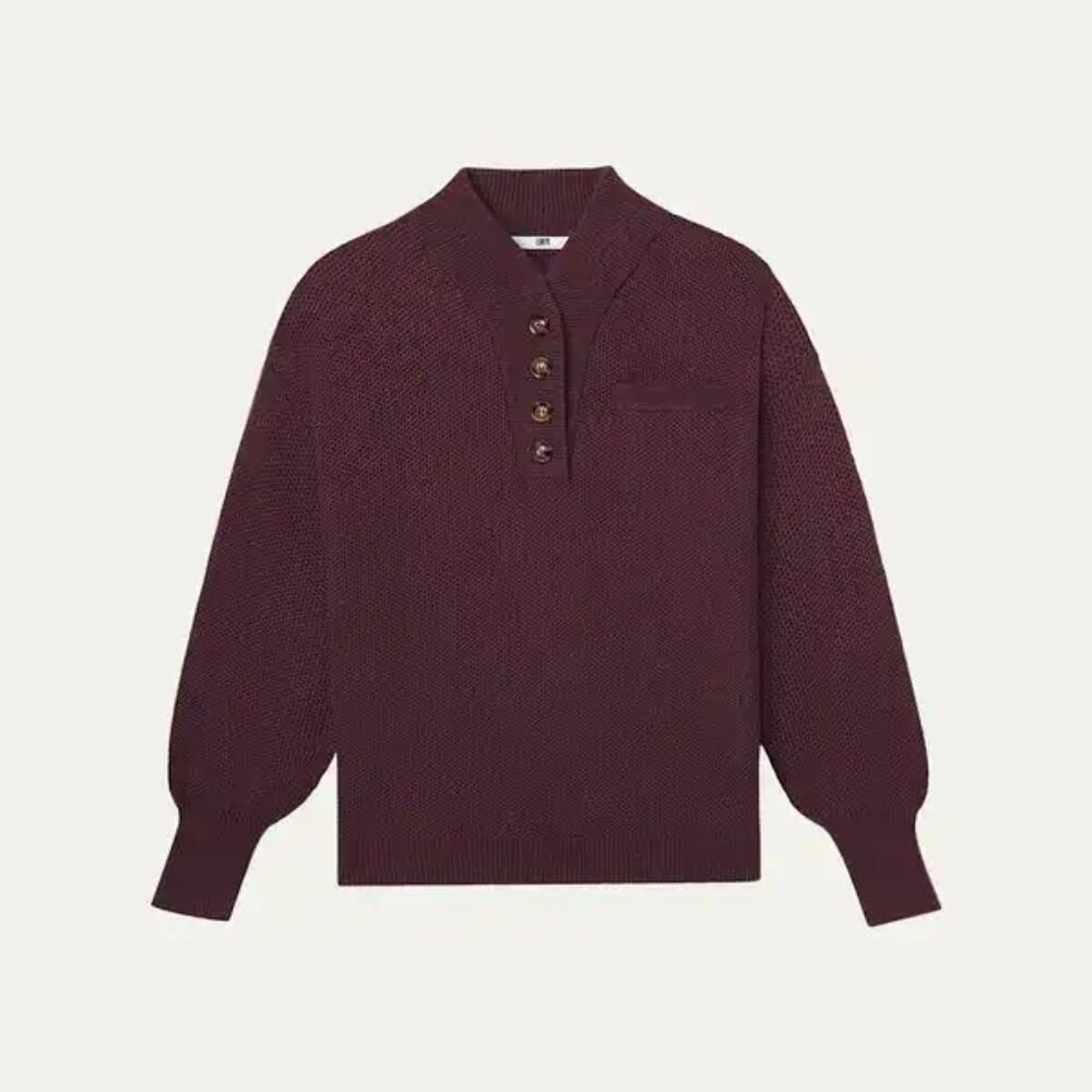 Lunya Cozy Cotton Silk Pocket Henley Brandied Plum Size Medium